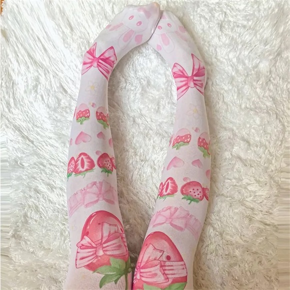 Kawaii Strawberry Lolita Stocking Socks Pink Bows - Picture 5 of 10
